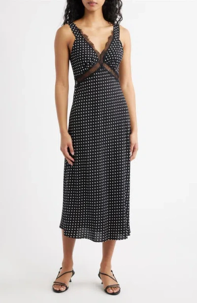 Lucy Paris Kennedy Eyelash Lace Trim Midi Slipdress In Black