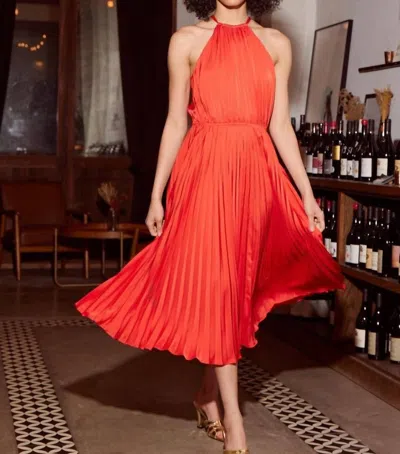 Lucy Paris Kora Pleated Dress In Red In Orange