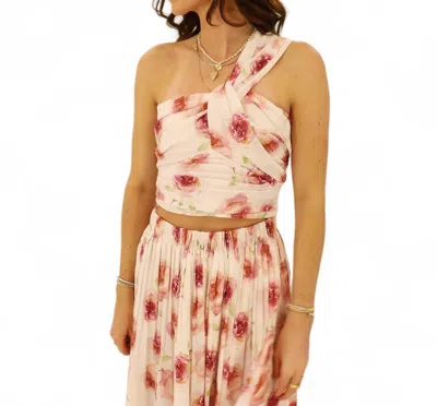Lucy Paris La Jolla One Shoulder Floral Top In White/ Pink