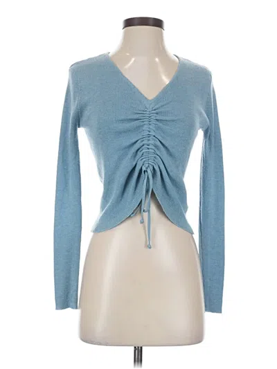 Pre-owned Lucy Paris Long Sleeve Top Blue Plunge Neckline Tops
