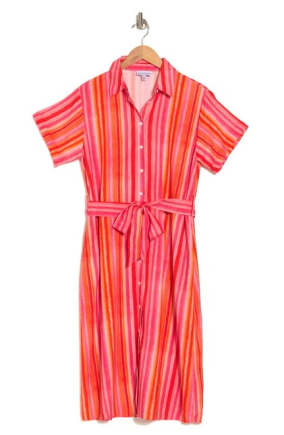 Lucy Paris Marie Stripe Shirtdress In Pink Orange