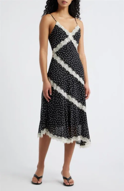 Lucy Paris Mina Polka Dot & Lace Slipdress In Black