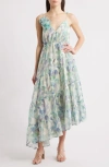Lucy Paris Moret Floral Asymmetric Hem Dress In Turquoise Floral