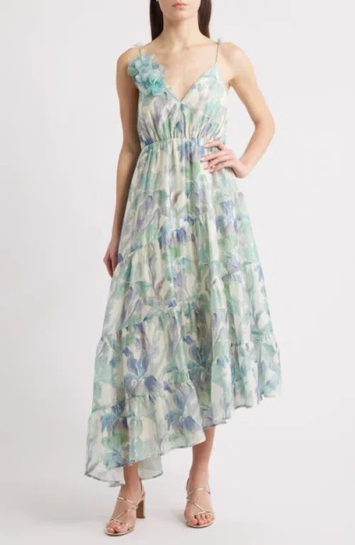Lucy Paris Moret Floral Asymmetric Hem Dress In Turquoise Floral