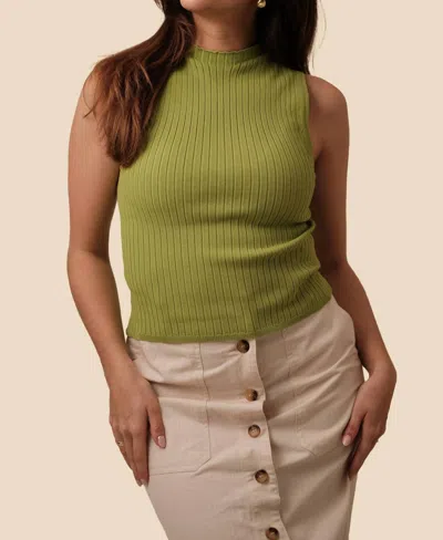 Lucy Paris Nashville Ribbed High Neck Stretch Top In Green