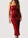 Lucy Paris Atlanta Sequined Strapless Midi Dress In Red In Red