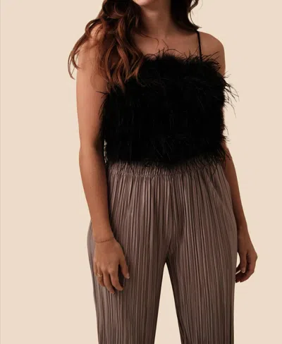 Lucy Paris Phoebe Feathered Crop Top In Black