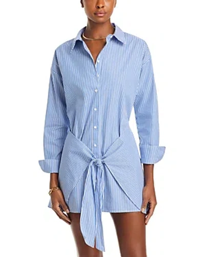 Lucy Paris Poplin Tie Front Dress In Blue Stripe