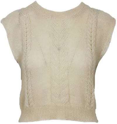 Lucy Paris Quentin Cable Knit Top In Cream In Beige
