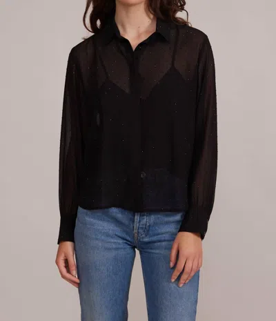 Lucy Paris Rana Rhinestone Button Down Top In Black