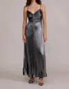 Lucy Paris Rose Pleated Dress In Silver In Metallic