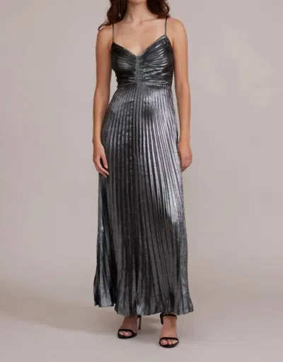 Lucy Paris Rose Pleated Dress In Silver In Metallic