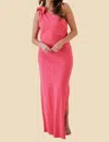 Lucy Paris Sabrina Linen One Shoulder Maxi Dress In Fuschia Pink In Multi