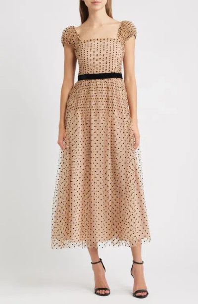 Lucy Paris Saison Flock Polka Dot Cocktail Dress In Multi