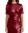 Lucy Paris Sequined Top In Cherry Red In Red