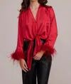 LUCY PARIS SHILOH FEATHER TOP IN RED