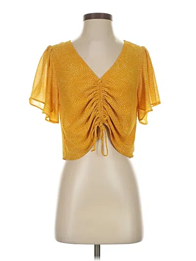 Pre-owned Lucy Paris Short Sleeve Top Yellow Plunge Neckline Tops