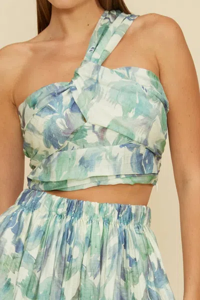 Lucy Paris Sophia One Shoulder In Turquoise Floral