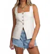 Lucy Paris Teagan Linen Vest In Off Beige In White