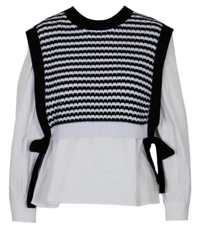 Lucy Paris The Billie Mixed Sweater In White And Black In Blue