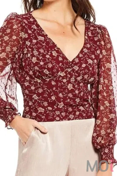 Lucy Paris V Neck Floral Blouse In Red In Burgundy