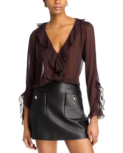 Lucy Paris V Neck Ruffle Top In Brown