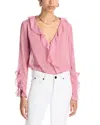 Lucy Paris V Neck Ruffle Top In Pink