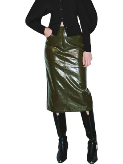 Lucy Paris Vegan Leather Skirt In Green