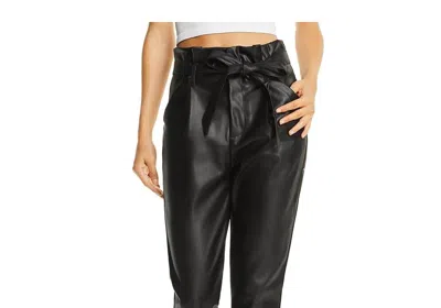 Lucy Paris Women's Faux Leather Paperbag-waist Casual Pants In Black