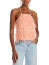 LUCY PARIS WOMENS FEATHERED TANK HALTER TOP