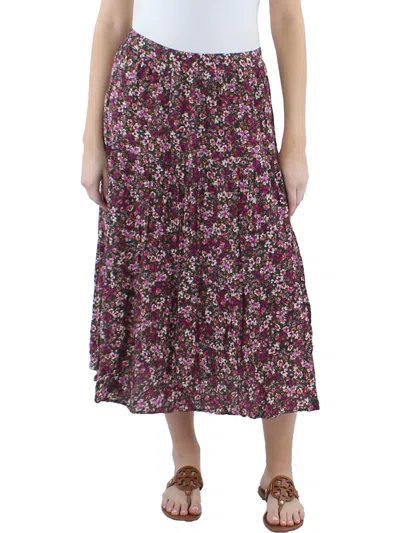 Lucy Paris Womens Floral Print Pull On Midi Skirt In Green