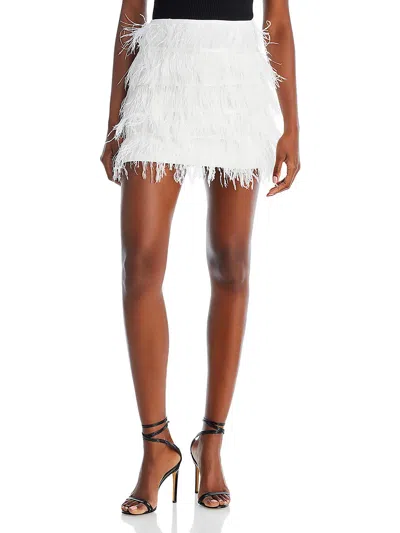 Lucy Paris Womens Tiered Feather A-line Skirt In White