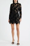 Lucy Paris Zia Velvet Floral Lace Long Sleeve Cocktail Minidress In Black