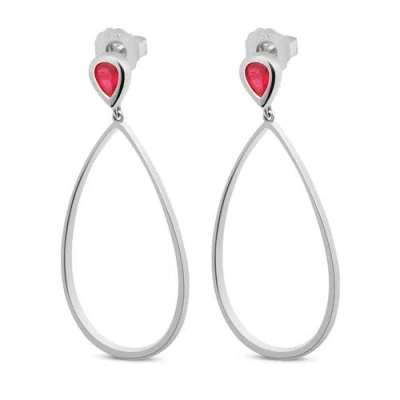 Lucy Quartermaine Petal Drop Earrings With Pear Cut Ruby In Sterling Silver