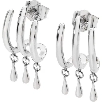 Lucy Quartermaine Waterfall Three Hoop Studs With Drips In Sterling Silver