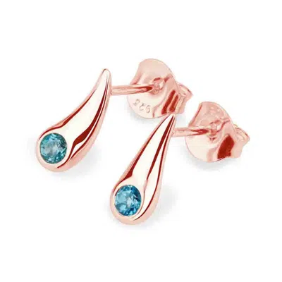 Lucy Quartermaine Women's Couture Stud Earrings In Rose Gold Vermeil With Blue Swarovski Crystals