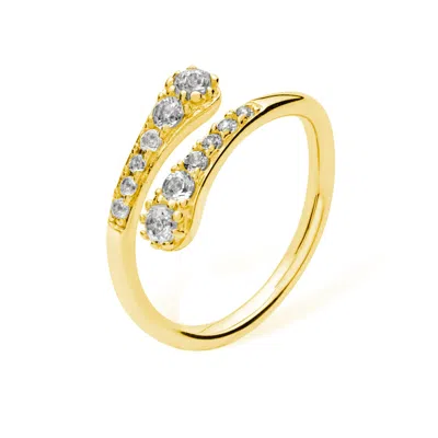 Lucy Quartermaine Women's Cross Over Skinny Drip Ring With White Topaz In Gold Vermeil