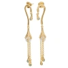 Lucy Quartermaine Women's Pearl Drop Earrings With Blue Swarovski Crystals In 18ct Gold Vermeil In Gold