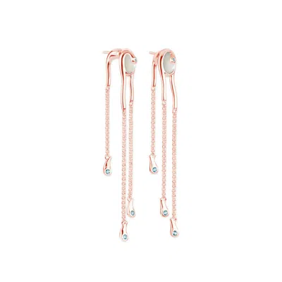 Lucy Quartermaine Women's Pearl Drop Earrings With Blue Swarovski Crystals In 18ct Rose Gold Vermeil