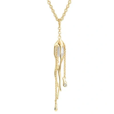 Lucy Quartermaine Women's Pearl Drop Hug Pendant With Gold Vermeil & Blue Swarovski Crystals
