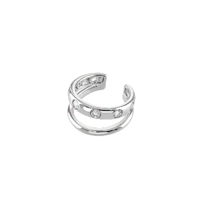 Lucy Quartermaine Art Deco Double Ear Cuff With White Topaz In Silver