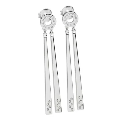 Lucy Quartermaine Women's Silver Art Deco Two Linea Drop Earrings