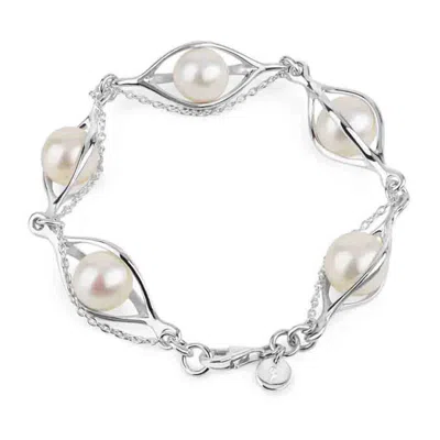 Lucy Quartermaine Women's Silver Couture Pearl Bracelet With Blue Swarovski Crystals In White