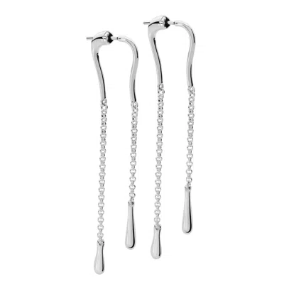 Lucy Quartermaine Women's Silver Fine Drop Earrings Front And Back
