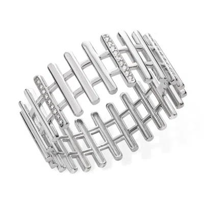 Lucy Quartermaine Women's Silver Melody Hinged Key Cuff Bangle