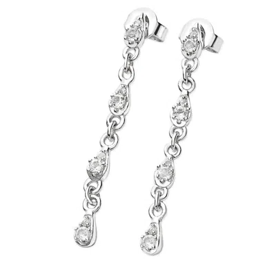 Lucy Quartermaine Women's Silver Skinny Drip Drop Earrings With White Topaz In Metallic