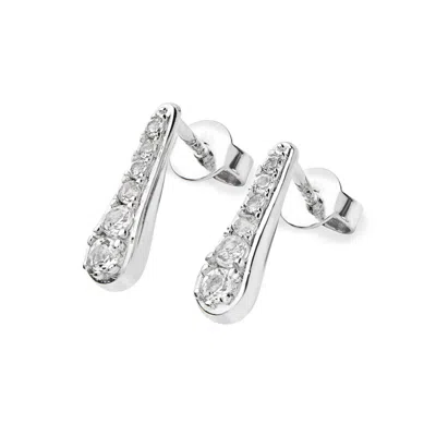 Lucy Quartermaine Women's Solid Sterling Silver Skinny Drip Studs With White Topaz