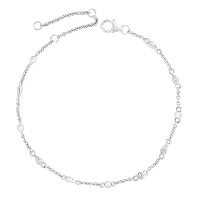 Lucy Quartermaine Women's Silver Skinny Drop Anklet With White Topaz In Metallic