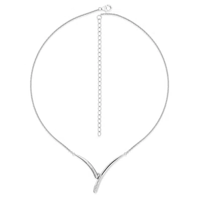 Lucy Quartermaine Women's Silver Wishbone Diamond Drop Necklace In Metallic