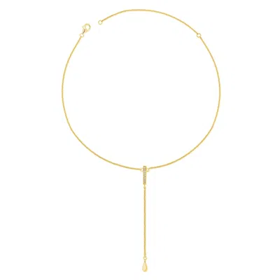 Lucy Quartermaine Women's Skinny Drip Long Pendant With White Topaz In Gold Vermeil